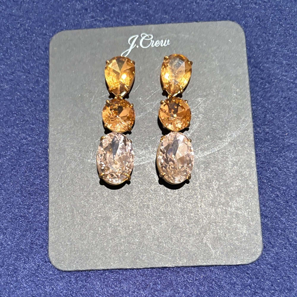 J. Crew Amber and Light Champagne Triple Drop Crystal Earrings
